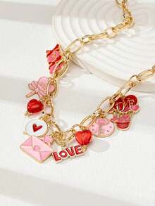 1 件手工珐琅 LOVE XOXO 心形吊坠项链，心形项链首饰，情侣礼物，情人节礼物 - 彩色 - 查看 2