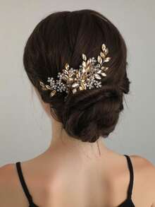 1 件女士复古风发梳，饰以珍珠、水钻和花朵，优雅独特 - 彩色 - 查看 13