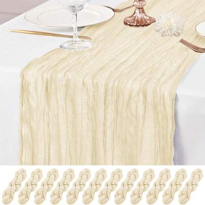1/2/4/6 Pcs Cream Cheese Gauze Table Runner, Spring Table Runner, 71/118 Inches, Bohemian Style Sheer Cream Gauze Tablecloth Decor, Center Piece For Wedding, Bridal, Baby Shower, Valentine's Day, Easter And Other Indoor/Outdoor Events