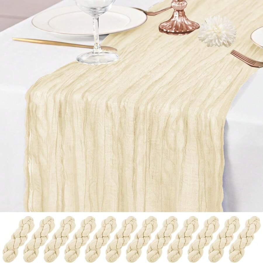 1/2/4/6 Pcs Cream Cheese Gauze Table Runner, Spring Table Runner, 71/118 Inches, Bohemian Style Sheer Cream Gauze Tablecloth Decor, Center Piece For Wedding, Bridal, Baby Shower, Valentine's Day, Easter And Other Indoor/Outdoor Events - Beige - View 1