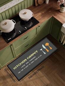 1 Set de Alfombra de Cocina y Utensilios de Gel de Sílice, con Colores Azul Suave y Naranja, Texto Decorativo "ALFOMBRA DE COCINA", Alfombra de Cocina de Lujo y de Moda, Acolchada Anti-Fatiga, Tela Superficial, Esponja Absorbente en el Medio, Goma Antideslizante en la Parte Inferior - Multicolor - Ver 18