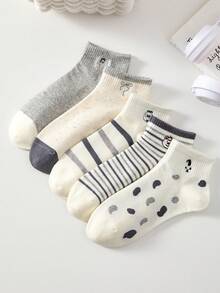 5 Pairs Women's Ankle Socks, Cute Bow & Striped Patterns, Low-Cut Breathable Socks, Comfortable Shoe Companion - Multicolor - View 12