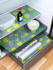 4pcs Lemon Pattern Refrigerator Mats, Washable, Waterproof, Oil-Proof, Suitable For Refrigerator Shelves, Freezer, Cabinet Drawers, Home Kitchen Storage And Organization - Multicolor - View 2