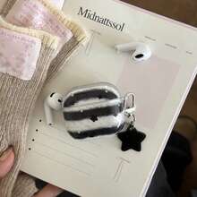 Retro High-End Black Striped Star Pendant Earphone Case Compatible With AirPods Pro 2 Protective Case, Pro Cute Apple 4 Minimalist 3 New 1/2 Generation Women Earphone Case Protective Cover - Black - View 5