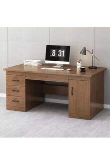 Escritorio Con Cajones Baal Melamina De 140*60*74.2cm,Resistente Repisas,Diseño Minimalista,Apto para Oficinas - Marrón - Ver 9