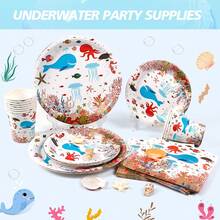 80pcs Ocean Life Themed Disposable Tableware Set, Perfect For Valentine's Day, Back-To-School Season ,Camping, Patio Barbecues, Picnitc, Bbq, Wedding, Bachelorette Party, Party And Birthday, Suitable For Party Decorations, Home Decorations, Birthday Decorations, Birthday Party Decorations, Wedding Decorations, Which Perfect Party Supplies, Bbq Supplies, Wedding Supplies, Birthday Party Supplies, Disposable Plate, Wedding Plates, Party Plates