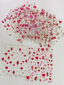 1 Sheet Valentine's Day Gold Red Heart Nails Polish Manicure Sticker DecalsLip Nail Art Stickers Adhesive Sliders DIY