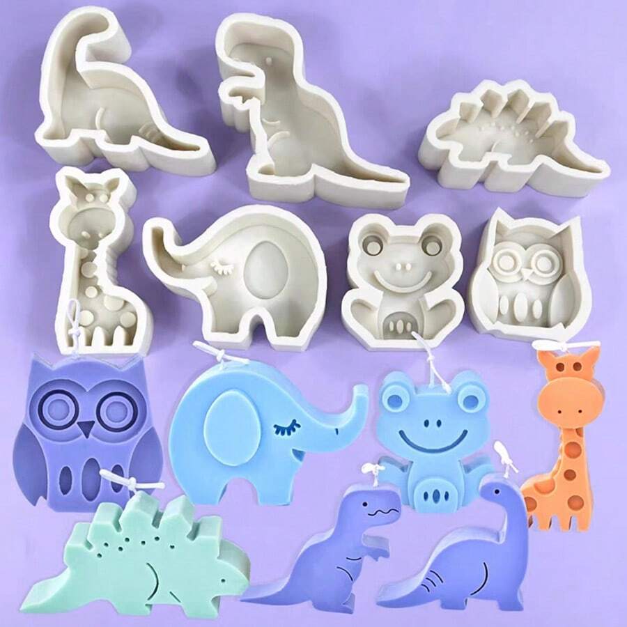 Neue Cartoon Tier (Dinosaurier, Giraffe, Frosch, Elefant, Eule) Silikon Formen, DIY Kerzenformen, weiche Ton Aroma Stein Kerzenformen - Verschiedenfarbig - Übersicht 1