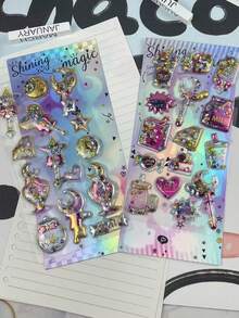 Cute Cartoon Scented 3D Liquid Quicksand Stickers, Fun Glitter Shaking Toys, Embossed Stickers, Kawaii Girls Decor DIY PVC Stickers, Decorations - Gifts. Perfect For Home Room Decor, Party Decor, Birthday Gifts And Various Holiday Gifts, Fashionable. Fashion Item. Luxury. Sewing. DIY. - Multicolor - View 6