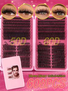 608/544PCS Cluster False Eyelashes, Single Eyelash Extension, D-Curl, 10-16mm DIY Eyelash Cluster, 30D+40D/50D+60D/80D+100D Waterproof False Eyelash Set, Super Thick, Makes Eyes Bigger, Easily Creates Natural Eye Makeup, Reusable, Suitable For Beginners, Weddings, Dates, Parties, Holidays, Perfect As A Gift, Eyelash Set Includes Eyelash Glue And Tweezers, Easy-To-Use Eyelash Cluster, Single Eyelash, False Eyelashes - Multicolor - View 13
