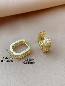 1 Pair Elegant Chic Luxurious Geometric Design Zirconia Inlaid Casual Versatile Copper Earrings For Women