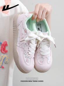 1双 WARRIOR 女士厚底系带软底休闲鞋，低帮户外平底鞋，圆头低跟防滑纯色优雅软底徒步鞋，适合学生、毕业照、平底鞋、低帮皮质运动鞋 - 粉紅/米 - 查看 8