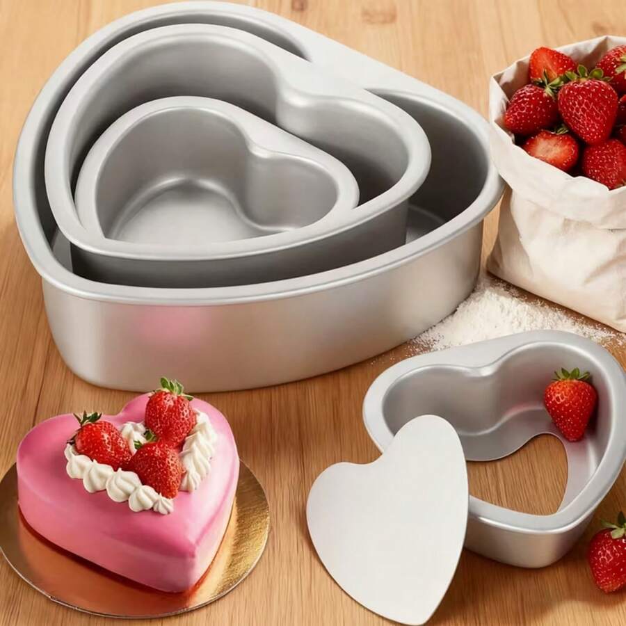 Heart-Shaped Anode Cake Mold - Demolding Base, Anti-Stick Detachable Base, Aluminum Chiffon Cake Mold, Suitable For Birthdays, Parties, Weddings, Oven - Multicolor - View 1