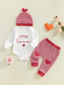My First Valentines Baby Boy Outfit Lover Boy Long Sleeve Romper Pants Hat Infant  Newborn Clothes Outfits - Đỏ - Xem 1