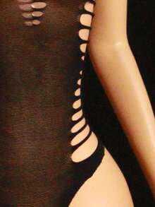 1pc Women's Black Spaghetti Strap Sheer Jumpsuit With Cutout Design, Rope Splice, Fashionable Minimalist Unique Charm Sexy Jumpsuit - Black - View 5