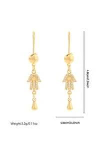 2件套24K镀金手工耳环，镶嵌宝石，配垂坠链条，防锈，是情人节、特殊场合和日常佩戴的完美礼物。 - 金黃色 - 查看 5