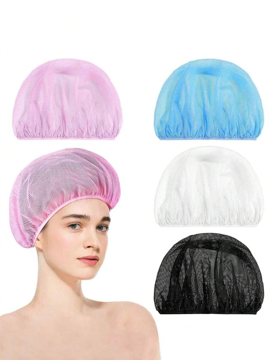 4 piezas Gorros de malla para dormir para cabello rizado, gorros de malla para dormir por la noche, redecilla para rulos, redecilla elástica para gorro de dormir de mujer - Multicolor - Ver 1