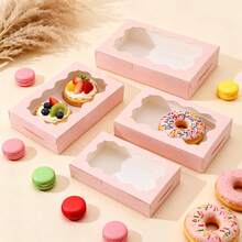 10pcs Pink Cookie Boxes With Window, 7 X 4.3 X 1.5 Inches (17.8 X 11.9 Cm) Takeout Candy Boxes For Cookies, Donuts, Pastries, Strawberries, Macarons - Multicolor - View 2