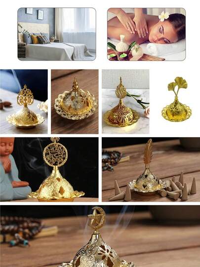 Gold Hollow Middle Eastern Arabic Incense Burner, Metal Aromatherapy Diffuser, Cone Incense Sandalwood Burner, Gold Metal Iron, Metal Base, For Cone Incense, Minimalist Home Decor, Creative Incense Holder