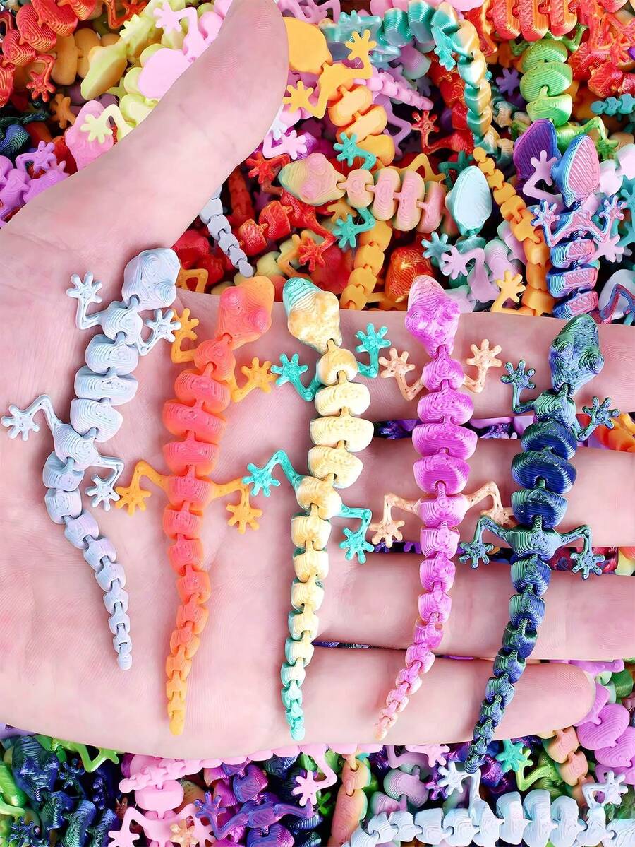 6/12个3D打印可爱迷你壁虎桌面摆件，随机渐变色小壁虎，适合收藏、派对装饰、派对礼品、房间装饰、减压、情人节礼物、返校礼物、斋月礼物 - 彩色 - 查看 1