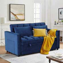 EBELLO 3 In 1 Multi-Functional Telescopic Trundle Sofa Bed Comfortable Double Sofa With Pillows For Small Living Room Bedroom - Azul - Ver 5