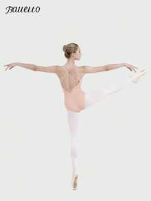 balletto Women's Gymnastics Leotard, Tight Fitting Workout Camisole, High Cut Leg, Heart-Shaped Back Criss-Cross Straps, High Stretch Unitard - Pink - View 6