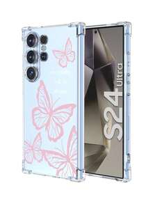 Funda para Samsung Galaxy S24, Transparente Carcasa para Teléfono Móvil con Mariposa Rosa Dibujos Cover, Soft Cristal Caja de Silicona Protectora Case para Samsung S24,38081801 - Blanco y Negro - Ver 1