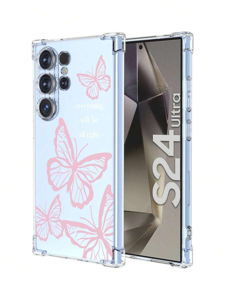 Funda para Samsung Galaxy S24, Transparente Carcasa para Teléfono Móvil con Mariposa Rosa Dibujos Cover, Soft Cristal Caja de Silicona Protectora Case para Samsung S24,38081801 - Blanco y Negro - Ver 1