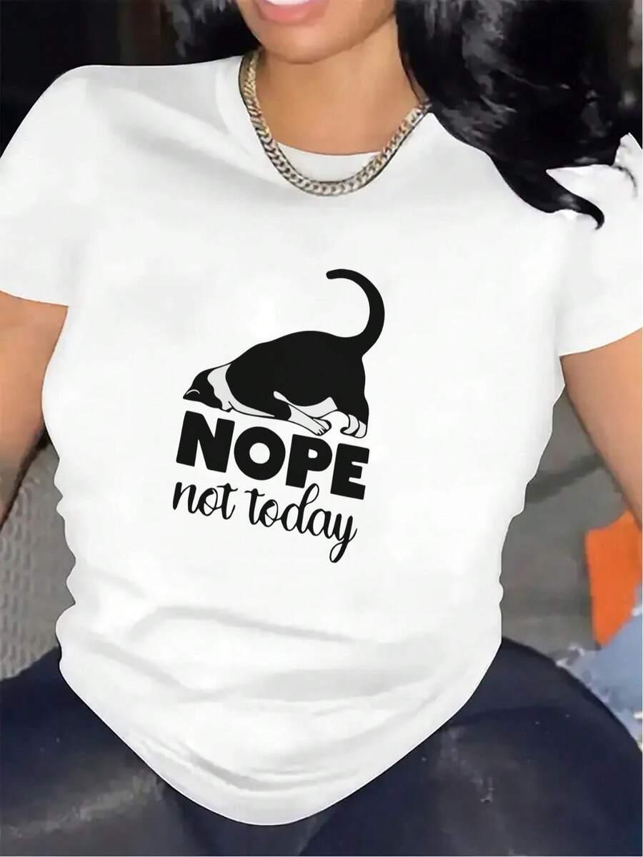 Women Funny 'NOPE Not Today' Cat T-Shirt Soft Breathable Black Short Sleeve Top With Humorous Pet Design Machine Washable Casual Shirt For Home Weekend Outfits Cat Lady Outfits Spring Summer Fall Round Neck Comfortable Everyday - trắng - Xem 1