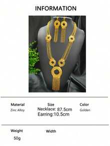 2PCS Women Gold-Plated Long Tassel Necklace And Earrings Jewelry Set, Suitable For African, Dubai Bride, Wedding, Party, Festival, Valentine's Day, Mother's Day Gift - Yellow Gold - View 5