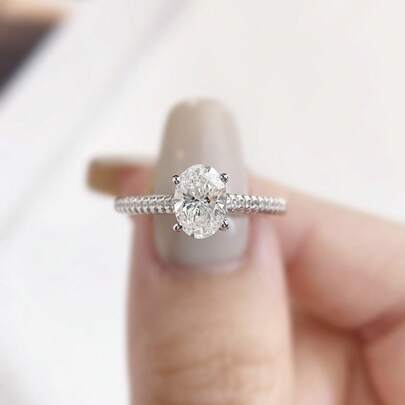 1 chiếc nhẫn cưới Moissanite hình oval đính kim cương 2ct sang trọng, nhẫn đính hôn bạc S925 cao cấp, nhẫn hứa hẹn, nhẫn kỷ niệm, quà tặng trang sức cho nữ, quà tặng năm mới.