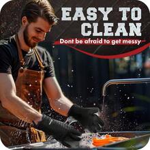 KITCHEN PERFECTION Silicone R Oven Gloves -Extreme Heat Resistant BBQ Gloves -Handle Hot Food Right On Your R Grill Fryer Pit|Waterproof Oven Mitts Grill Gloves |Superior Value Set+3 Bonuses,OneSizeFitsMost,Black - Black - 查看 6