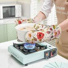Wildflowers Floral Oven Mitts Pot Holders Set Silicone Heat Resistant Botanical Floral Oven Mitts And Hot Pads Potholders Non-Slip Oven Gloves For CooFKing BaFKing Grilling BBQ,RedGreenBeige - 紅綠米色 - 查看 7