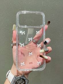 奢华白色粉色蝴蝶结单件透明粉色闪光蝴蝶装饰全包手机壳，兼容 17/17 Air/17 Pro/17 Pro Max/16/15/16 Pro Max；奢华手机壳，兼容 13/14/12 Pro Max/11；吸震TPU保护套，防水、防摔、防刮擦，生日礼物，春季派对佳品 - 白色 - 查看 2