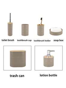 Bộ 6 món phụ kiện phòng tắm bằng tre, trang trí nhà cửa cao cấp cho phòng khách, phòng ngủ, bao gồm cọ toilet, thùng rác, khay đựng xà phòng, bình đựng xà phòng, cốc, giá đựng bàn chải đánh răng, hộp tăm bông, khay đựng đồ. Thích hợp cho phòng khách, khách sạn, mặt bàn phòng tắm. Quà tặng cho gia đình và bạn bè, quà tân gia, phụ kiện phòng tắm. - Nhiều màu - Xem 10