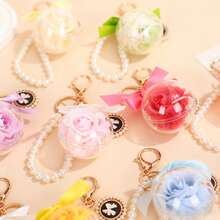 永生花钥匙扣，镶嵌珍珠，创意纪念品，包包挂件，送她的礼物，送他的礼物，情人节礼物，生日礼物，圣诞礼物，永生花，汽车装饰