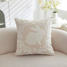 1pc Easter Beige Rabbit Embroidered Throw Pillow Cover, Spring Floral Cushion Cover, Suitable For Indoor Decor, Spring/Summer Pillowcase, Pillow Insert Not Included - Beige - View 9