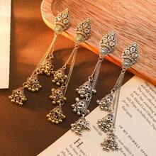1PC Bohemian Bell Diamond-Studded Earrings Fashion Retro Elegant Earrings Jewelry - H4183 古銀 - 查看 4