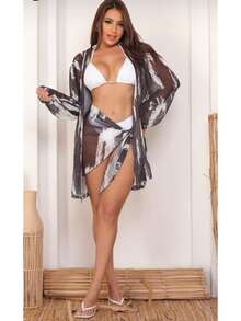 Beach Cover-Up Set: Shirt Dress + Tulle Bandana | Summer 2026 Fashion Blogger - Đen và trắng - Xem 1