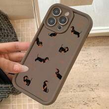 Dachshund Dog Pattern Phone Case, Cute Decorative Phone Protector Cover, Total Protective Shockproof Phone Cases Compatible With IPhone, Casing - Cool Brown - View 5