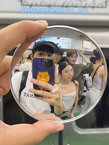 1pc Mini Round Mirror For Travel & Photography, 1 Reflective Side, 1 Convex Side, 1 Handheld Wide Angle Lens - Multicolor - View 5