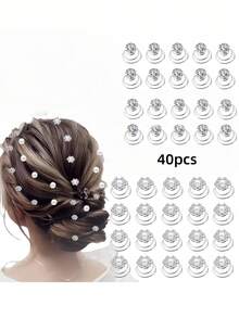 30/40/60pcs Set Rhinestone & Crystal Twist Hair Clips, Includes Rhinestone, Pearl, Flower Hair Clips, Suitable For Wedding, Bride, Prom, Party And Special Occasions (Rhinestone & Pearl & Flower), Hair Clips, Hair Claws, Hair Pins, Hair Clips, Head Accessories, Hair Accessories For Women, Hair Slide, Hair Barrettes,Festival,Birthday - Multicolor - View 5