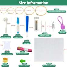Yauhar 61Pcs Embroidery Kit For Beginners With Needle, Cross Stitch Hoops, 14 Count Aida Cloth, Floss Bobbins, Thread Winder, Thimble, Seam Ripper, Fabric Clips For Craft Embroidery Needlework - White - View 2