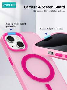 Koolife 1 件装磁吸无线充电 Magsafe 保护壳，带独立按键，撞色设计，半透明磨砂材质，兼容 17、17 Pro Max、17、17 Pro、17 Air、11、12、12 Pro、12 Plus、13、13 Pro、13 Pro Max、14、14 Pro、14 Pro Max、15、15 Plus、15 Pro、15 Pro Max、16、16 Plus、16 Pro、16 Pro Max、16e - 玫紅色+立體風鈴花防塵塞 - 查看 6