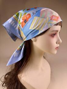 1 chiếc khăn choàng cổ bằng satin thanh lịch in hình tôm hùm và sao biển dành cho nữ, thích hợp cho kỳ nghỉ biển. - Nhiều màu - Xem 2