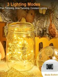 10 Battery Powered LED Mini String Lights Flashing Copper Wire Firefly Star Lights Suitable For Mason Jar Wedding Party Christmas Table Decoration, LED Fairy Lights, 100cm Silver Wire String Mini Lights Suitable For Bedrooms, Weddings, Mason Jars, DIY Crafts, Valentine's Day Scene Decoration, Flowers, Party Decoration, Yellow Lights, Fairy Lights Battery Powered String Lights Mason Jar Lights Silver Wire Lights Firefly DIY Parties Wedding Lights - 黃色 - 查看 6