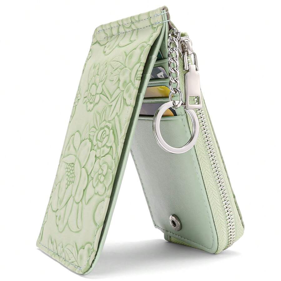 New Zipper Card Holder Embossed Design Large Capacity Multi-Card Slot Card Women's Coin Purse With Ring - 印花黑[無盒子]防盜刷 - 查看 1
