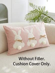 1pc Easter Pink Rabbit Embroidered Throw Pillow Cover, Easter Pillow Case, Suitable For Indoor Decor, Spring/Summer Pillowcase, Pillow Insert Not Included - Pink - View 3