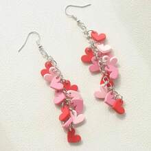 Valentine's Day Earrings Women - Pink And Red Heart Long Dangle Clay Jewelry, Valentines Day Outfit Accessories Gifts - 粉紅色 - 查看 8