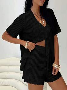 Trang phục dự tiệc Giáng sinh phong cách Bohemian giản dị, cổ điển, dễ thương, phù hợp sân bay, đường phố, lễ hội nhạc đồng quê, trang phục phù thủy Halloween gợi cảm cho nữ, váy dự lễ hội nhạc đồng quê mùa thu Y2K, áo tay ngắn cổ chữ V màu trơn khoét lỗ phong cách Gothic cho nữ, bộ quần short xuyên thấu khoét lỗ có dây rút. - màu đen - Xem 3